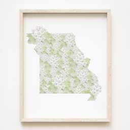 Missouri State Flower Map Watercolor Hawthorne - Art Print Wall Graduation Wedding Realtor Moving Gift Midwest Floral - thumbnail 1