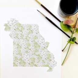 Missouri State Flower Map Watercolor Hawthorne - Art Print Wall Graduation Wedding Realtor Moving Gift Midwest Floral - thumbnail 2