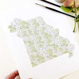 Missouri State Flower Map Watercolor Hawthorne - Art Print Wall Graduation Wedding Realtor Moving Gift Midwest Floral - thumbnail 4