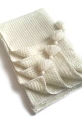 Merino Wool Baby Waffle Blanket, Ivory Christmas Gifts, Pure Crib Neutral Newborn Girl Boy - thumbnail 1