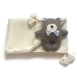 Merino Wool Baby Waffle Blanket, Ivory Christmas Gifts, Pure Crib Neutral Newborn Girl Boy - thumbnail 2