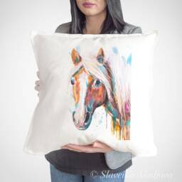 Haflinger Horse Throw Pillow Cover By Slaveika Aladjova, Cushion Cover, Decorative Pillow Cover, Animal Art, Watercolor Pillow, Christmas - thumbnail 1