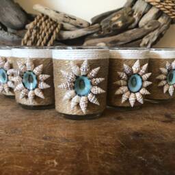 Jute Wrapped Votive With Seashell Beach Flower Candle Holder - thumbnail 2