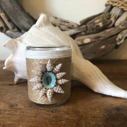 Jute Wrapped Votive With Seashell Beach Flower Candle Holder - thumbnail 3
