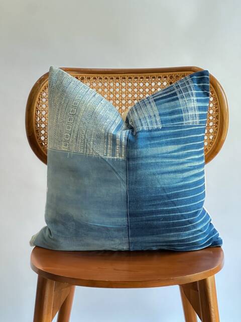 Indigo Neutral Tribal Hemp Hand Woven Natural Dye Color Lumbar Pillow Cover - image 1