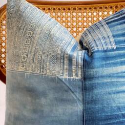 Indigo Neutral Tribal Hemp Hand Woven Natural Dye Color Lumbar Pillow Cover - thumbnail 2
