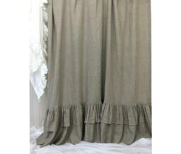 Dark Linen Shower Curtains With Double Layers Of Mermaid Long Ruffles, 72x72, 72x85, 72x94, Or Custom Size - thumbnail 1