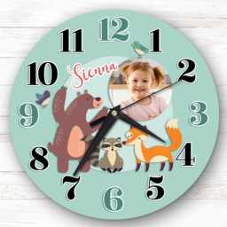 Woodland Animal Photo Personalised Gift For Kid's Bedroom Clock - Kids Clock, Children's , Custom Wall - thumbnail 1