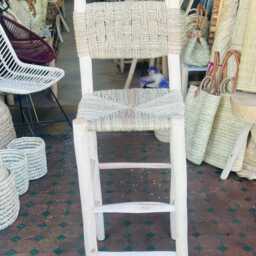 Moroccan Bar Stool, Handwoven Palm Leaf Cord Seat - thumbnail 2