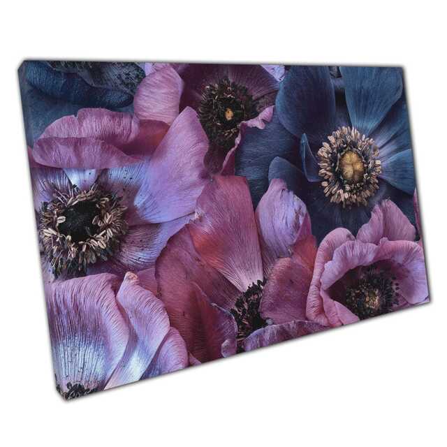 Elegant Anemone Blossoms Canvas Print Pink, Violet & Blue Pastel Wall Art For Home Or Office - image 1