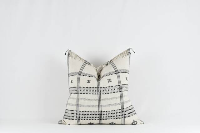 Heena Fringe Cotton - White & Black Pillow Cover - image 1