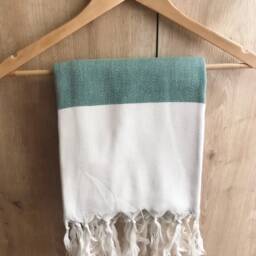 Handwoven Organic Cotton Turkish Towel Green Peshtemal - thumbnail 2