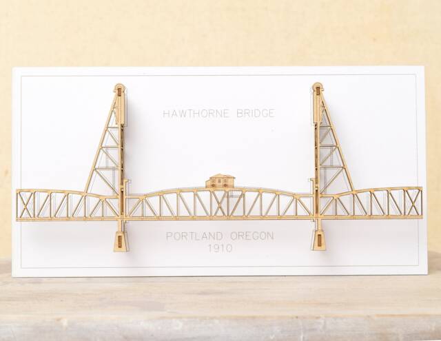 Architectural Model Of The Hawthorne Bridge Portland Oregon, Laser Cut Card, No Assembly Required - image 1