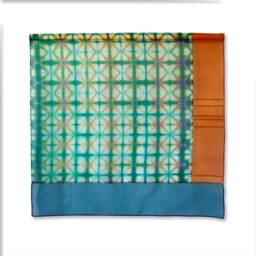 Blue Orange Bojagi Wall Art Korean Geometric Silk Decor - thumbnail 2