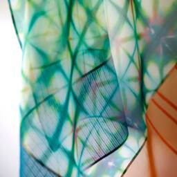 Blue Orange Bojagi Wall Art Korean Geometric Silk Decor - thumbnail 4