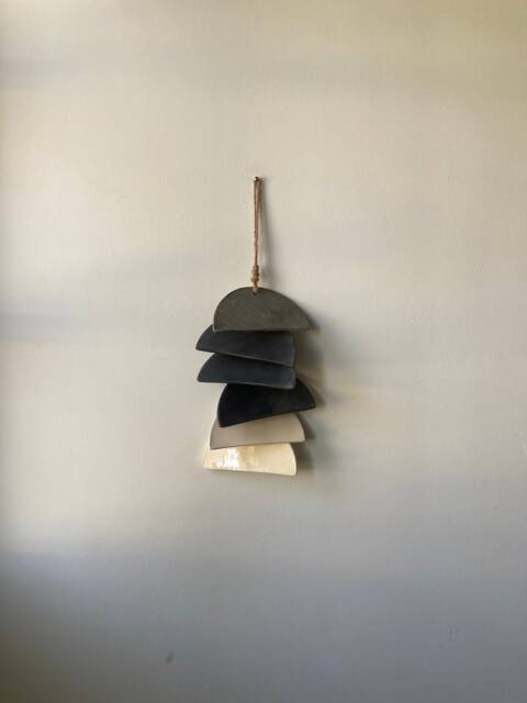 Handmade Ceramic Tile Wall Hanging Neutral Glazed Semicircles - image 1