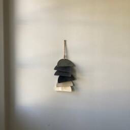 Handmade Ceramic Tile Wall Hanging Neutral Glazed Semicircles - thumbnail 3