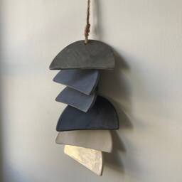 Handmade Ceramic Tile Wall Hanging Neutral Glazed Semicircles - thumbnail 4