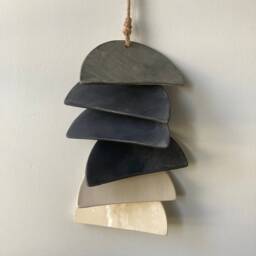 Handmade Ceramic Tile Wall Hanging Neutral Glazed Semicircles - thumbnail 2