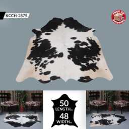 Genuine Black & White Cowhide Rug - Medium Natural Leather For Stylish Home Decor - thumbnail 2