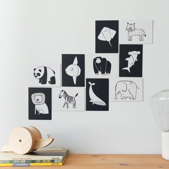 High Contrast Newborn Cards - Black & White Flashcards Stimulation Animal Art For Babies Nursery Wall Decor - image 1