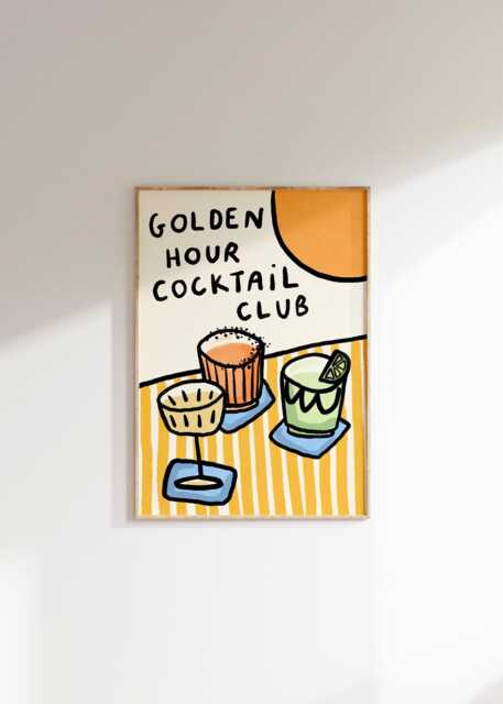 Golden Hour Cocktail Club Wall Print - Summer Poster Cocktails Vino Art Food & Drink Still Life Euro - image 1