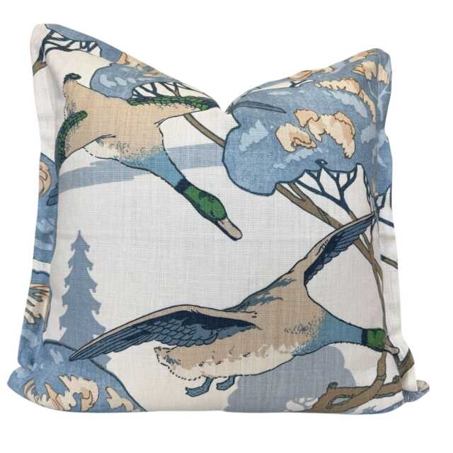 Mulberry Flying Ducks Oxfordedge Blue Neutral Cream Luxury Cushion Pillow Cover - image 1