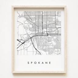 Spokane Map Street Washington City Drawing Black & White - Art Print Wedding Anniversary Gonzaga Graduation Gift Wall Decor - thumbnail 1