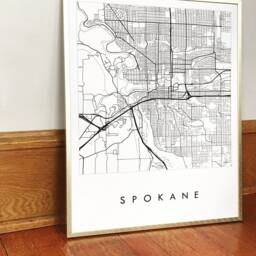 Spokane Map Street Washington City Drawing Black & White - Art Print Wedding Anniversary Gonzaga Graduation Gift Wall Decor - thumbnail 3
