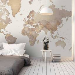 3D World Map Wallpaper, Brown Concrete Wall Mural, Peel & Stick - thumbnail 2