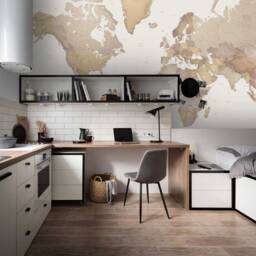 3D World Map Wallpaper, Brown Concrete Wall Mural, Peel & Stick - thumbnail 3