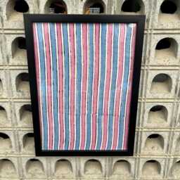 Handcrafted Block Print Fabric Wall Frames Set - Vibrant Striped Art For Home Decor, Bohemian Style, Eclectic Hanging, A4 - thumbnail 3