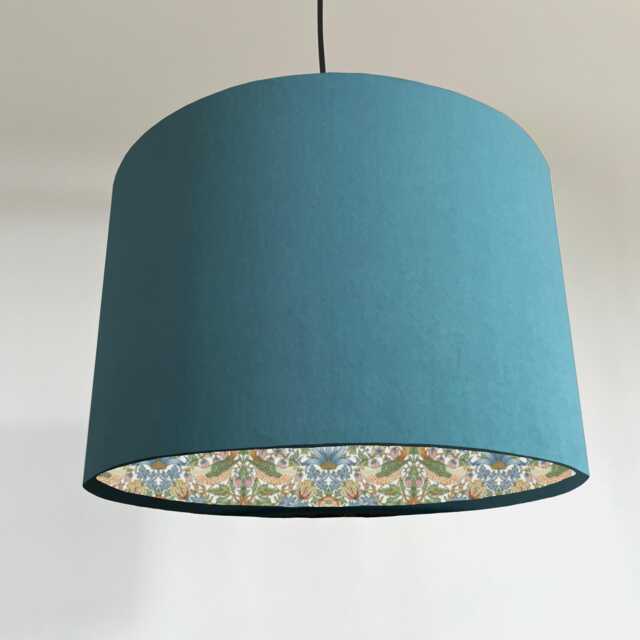 Teal Velvet Drum Lampshade/ Ceiling Shade William Morris Strawberry Thief Sky Interior - image 1