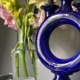 Ceramic Trinity Candlestick, Blue Candleholder, Minimal Pottery Candlestick Holder, Decor For The Interior - thumbnail 3