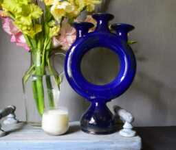 Ceramic Trinity Candlestick, Blue Candleholder, Minimal Pottery Candlestick Holder, Decor For The Interior