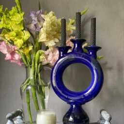 Ceramic Trinity Candlestick, Blue Candleholder, Minimal Pottery Candlestick Holder, Decor For The Interior - thumbnail 2