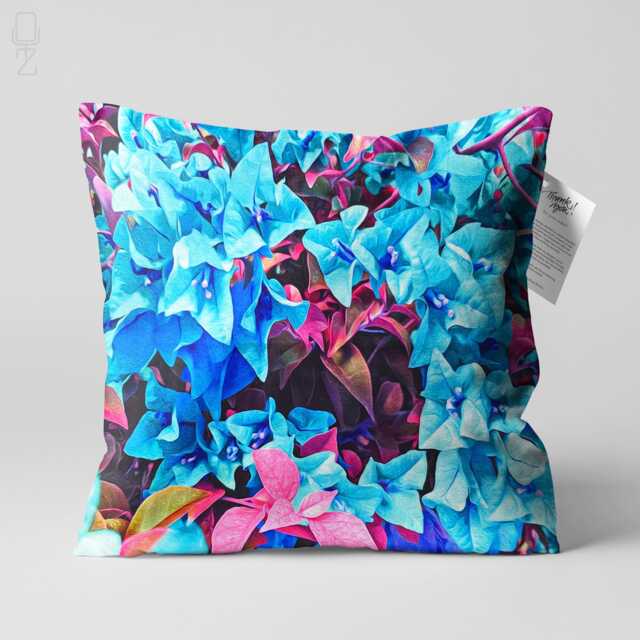 Blue Floral Throw Pillow Cover, Pink Botanical Case, Decorative Maximalist Double Sided Cushion - image 1