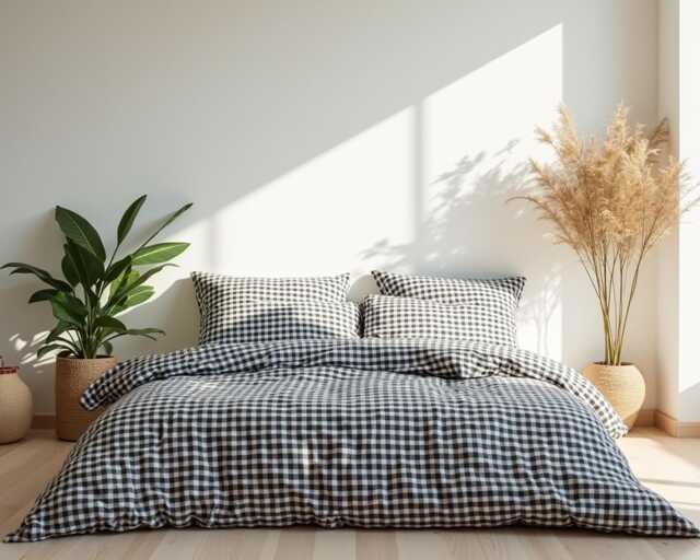 Black Gingham Cotton 1 Duvet Cover Checkered Comforter Set Cozy Bedroom Decor Duvet - image 1