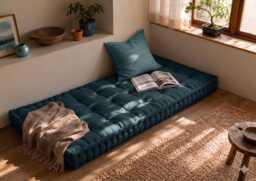 French Tufted Floor Pillow - Japandi Reading Nook Cushion - thumbnail 1