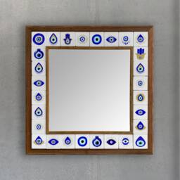 Travertine Tile Wall Mirror Natural Stone Mosaic, Rustic Home Decor Evil Eye, Nazar Eye, Mistic Home Decors - thumbnail 3