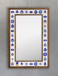 Travertine Tile Wall Mirror Natural Stone Mosaic, Rustic Home Decor Evil Eye, Nazar Eye, Mistic Home Decors - thumbnail 1