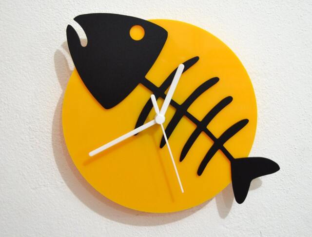 Fish Bone - Black & Yellow Silhouette Wall Clock - image 1