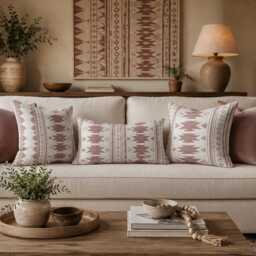 Blush Pink Aztec Cushion Cover - Southwestern Boho Decor - thumbnail 2