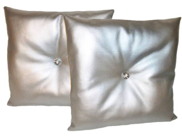 "2 Silver Faux Leather With Filler Pads Cushions & Crystal Buttons 16"" 18"" 20" - image 1