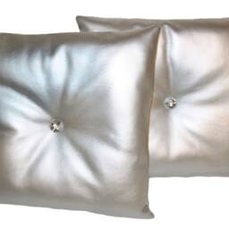 "2 Silver Faux Leather With Filler Pads Cushions & Crystal Buttons 16"" 18"" 20" - thumbnail 2