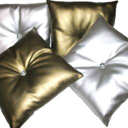 "2 Silver Faux Leather With Filler Pads Cushions & Crystal Buttons 16"" 18"" 20" - thumbnail 4