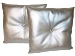 "2 Silver Faux Leather With Filler Pads Cushions & Crystal Buttons 16"" 18"" 20" - thumbnail 1