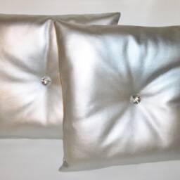"2 Silver Faux Leather With Filler Pads Cushions & Crystal Buttons 16"" 18"" 20" - thumbnail 3