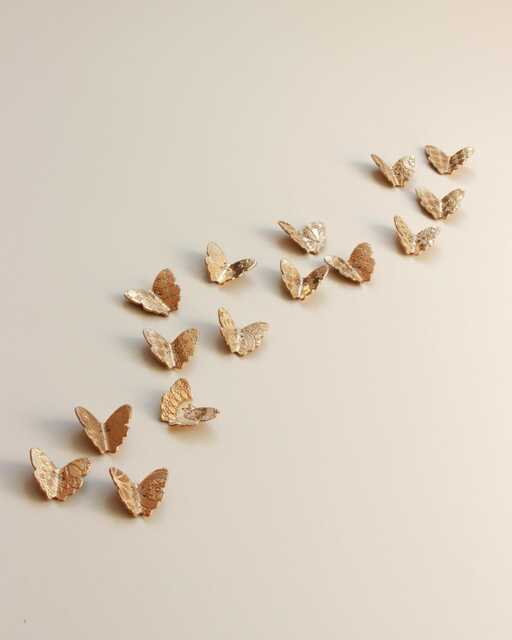 Gold Porcelain Butterflies Original Sculpture Wall Art Blackened Wire, Lace Texture Set Of 15 - image 1