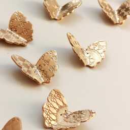 Gold Porcelain Butterflies Original Sculpture Wall Art Blackened Wire, Lace Texture Set Of 15 - thumbnail 3